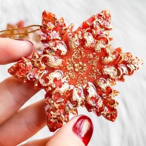Handmade Christmas Tree Ornaments, Star, Snowflake, Red / Gold